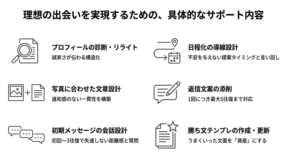 婚活｜返信〜日程化の詰まりを診断し改善提案します 婚活マッチングアプリ返信〜日程化までを優先事項と改善 イメージ2