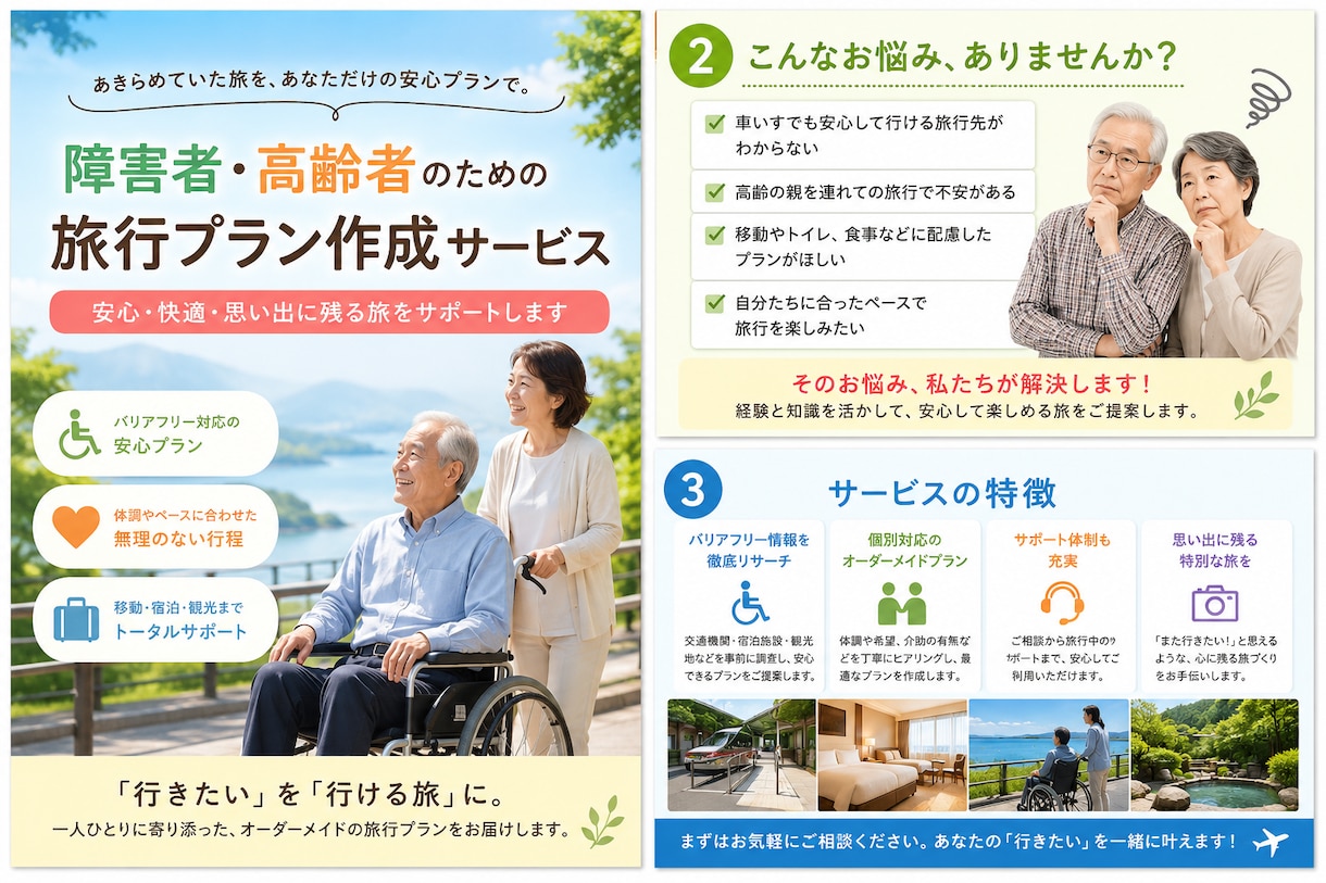 行けてよかった！を叶える旅行プランを作成します 移動や体調に配慮した、無理のない旅を。 イメージ1