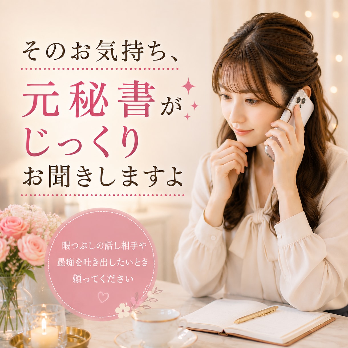元秘書があなたのお話聞かせていただきます 顔も名前も知らない私にだから話せるお話お待ちしております♡ イメージ1