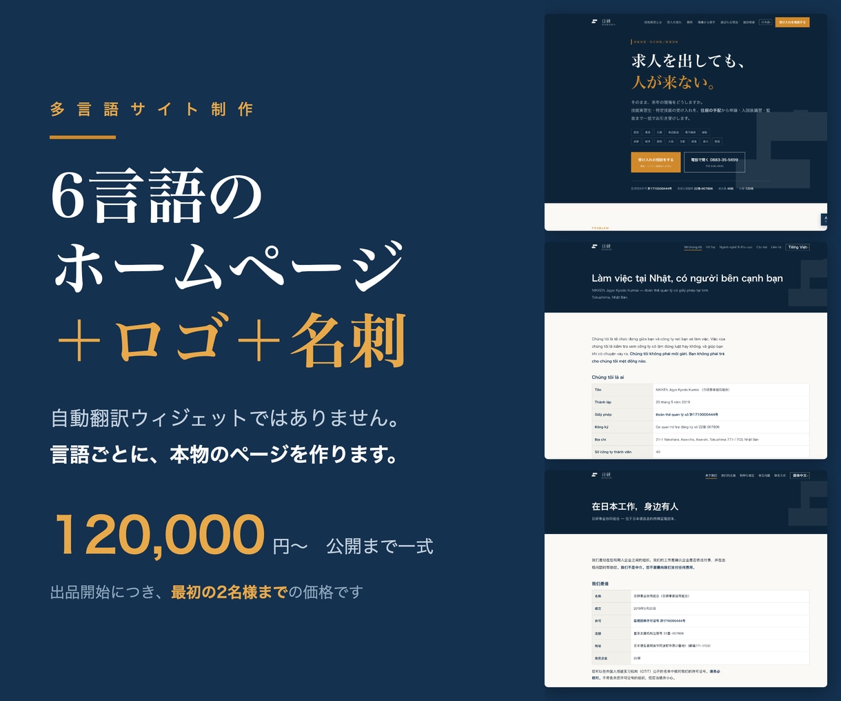 6言語対応のホームページとロゴを制作します 自動翻訳ではありません。言語ごとに本物のページを作ります イメージ1