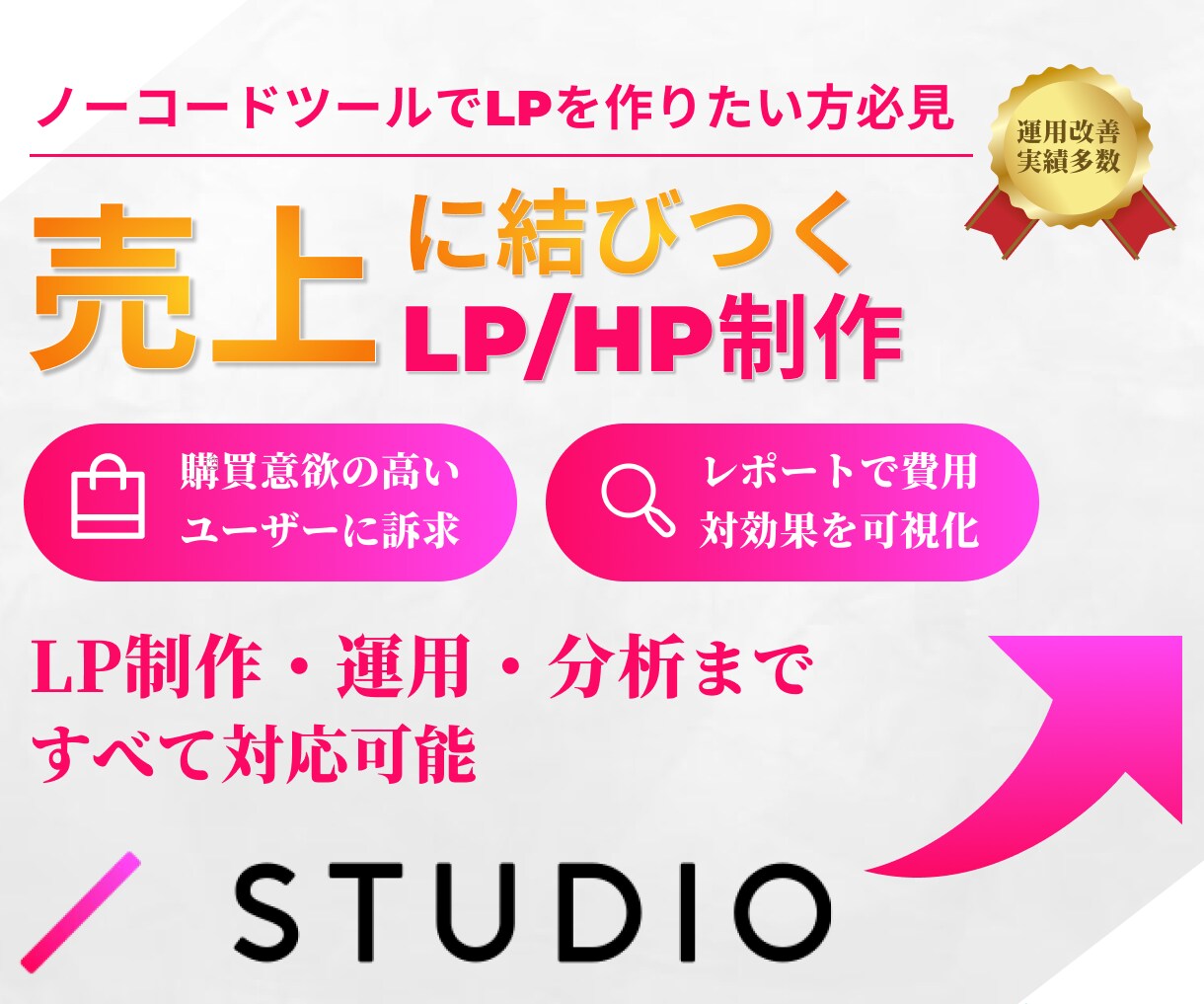 ノーコードツールで広告用LPを作成します 売上や集客に特化したLPを作成し成果を最大化。 イメージ1