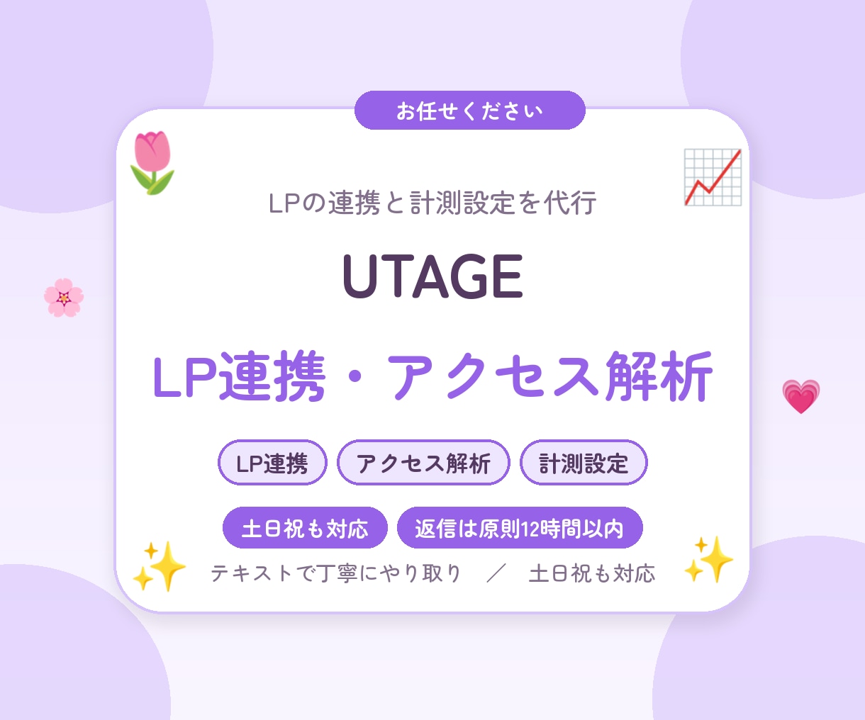 UTAGEのLP連携とアクセス解析を設定します LPの連携から計測設定まで。進捗はこまめにご報告します イメージ1