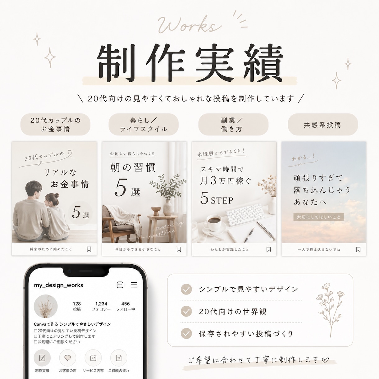 20代向けInstagram投稿制作します 共感される見やすい投稿を丁寧に制作します！初心者歓迎✨ イメージ2