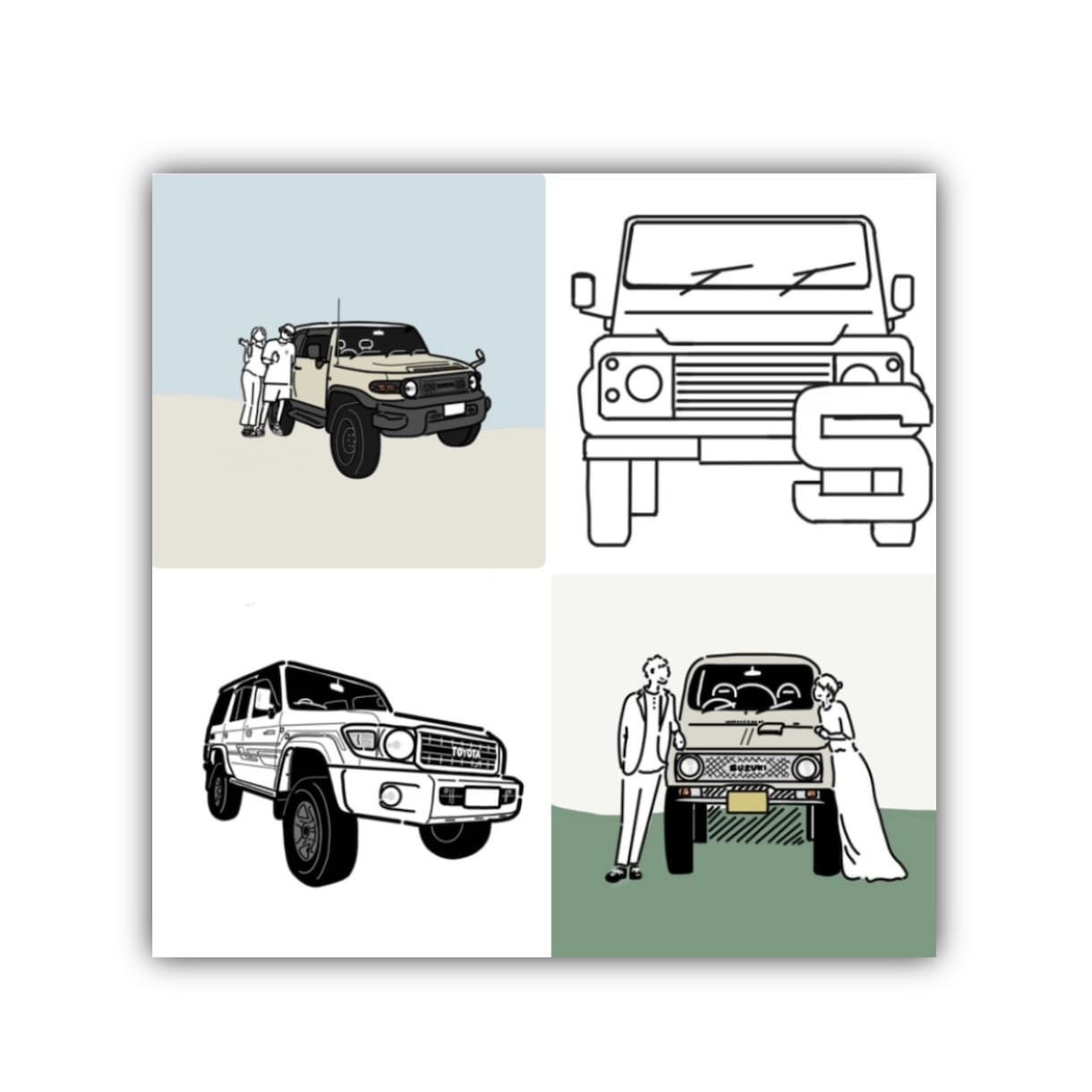 写真を元に車(&人物や動物)のイラストを描きます 愛車との思い出をイラストに。アイコンや素材作成にも イメージ1