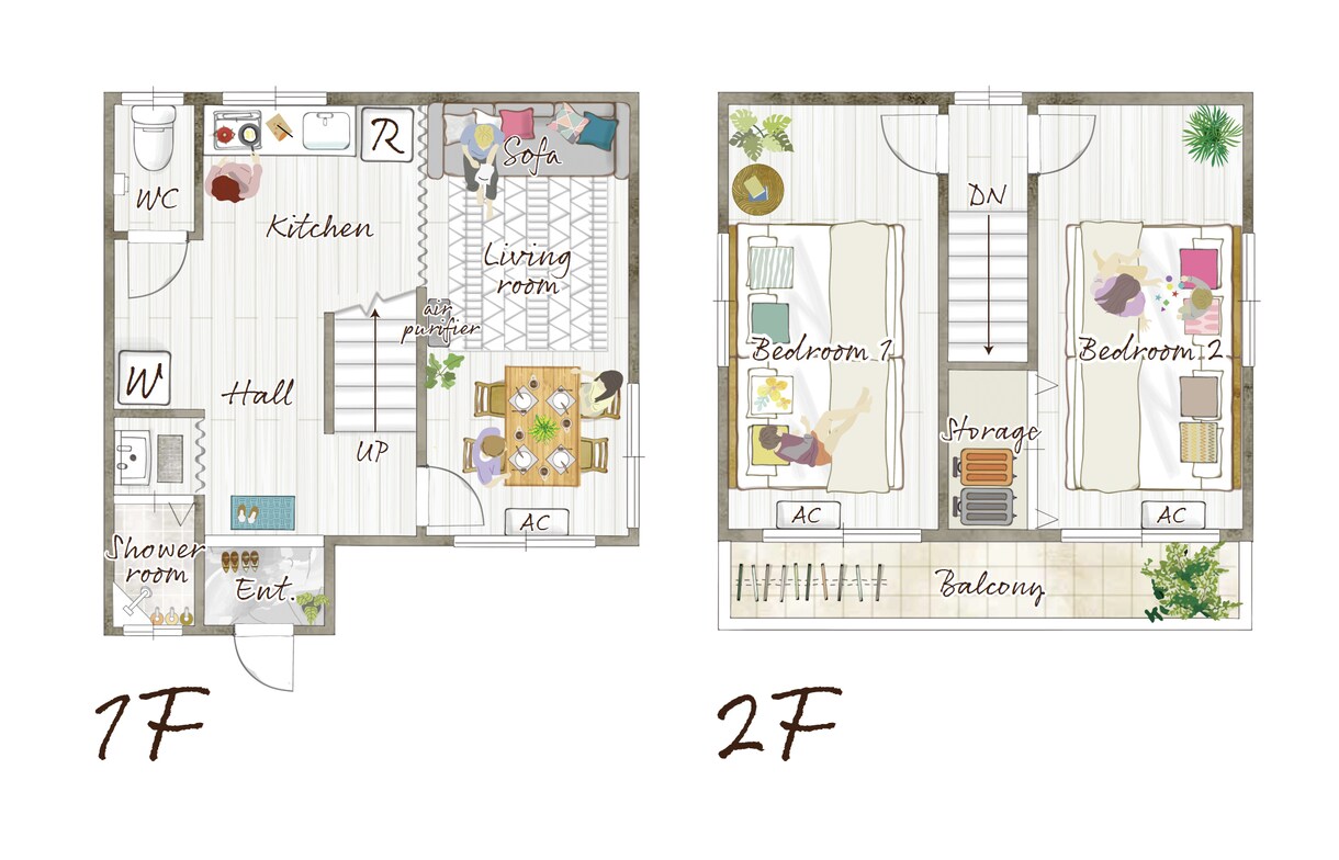 家具付⭐︎マンションの手描き風間取り図、作成します 家具や寝具、床材など再現します イメージ8