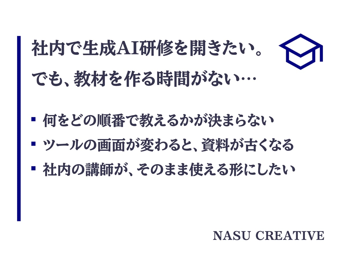 現役AI講師が生成AI研修の教材一式を作ります 変わったら更新。スライド・ワークブック・講師ガイドを一式で イメージ2