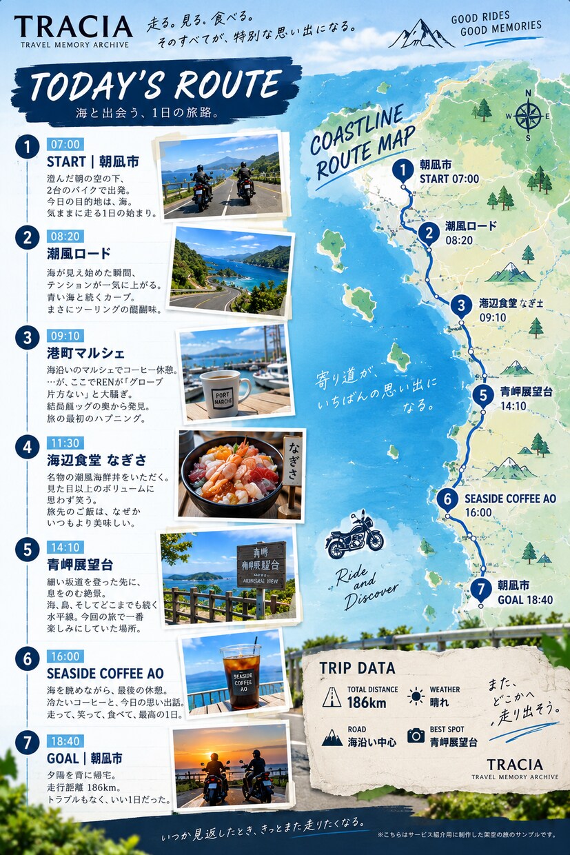 旅の思い出を5ページの記録作品に仕上げます 写真だけでは残せない、あの日の旅まで残します。 イメージ3