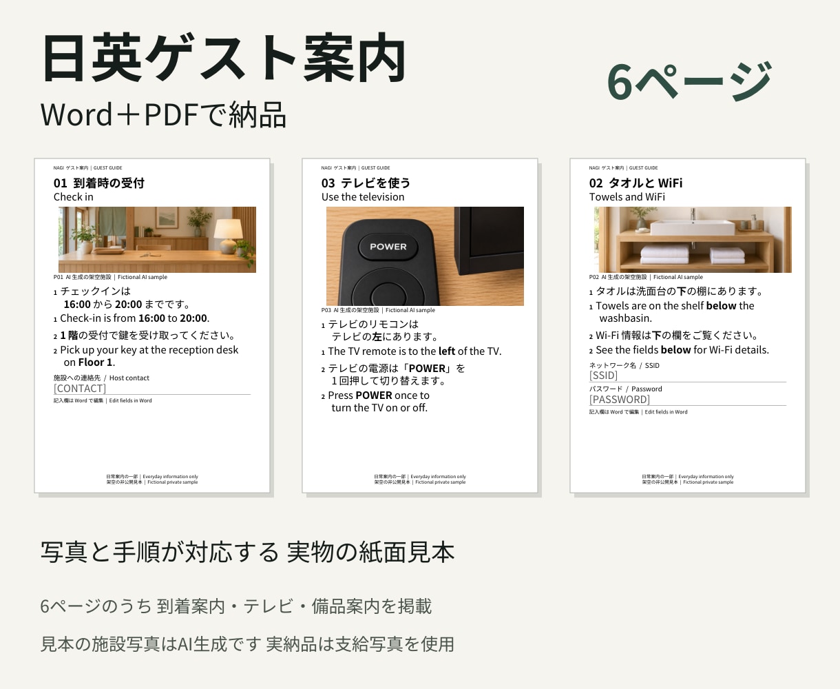 日英6ページの宿案内をWordとPDFで作ります 写真と短い手順を対応させたWordとPDFをお届けします イメージ1