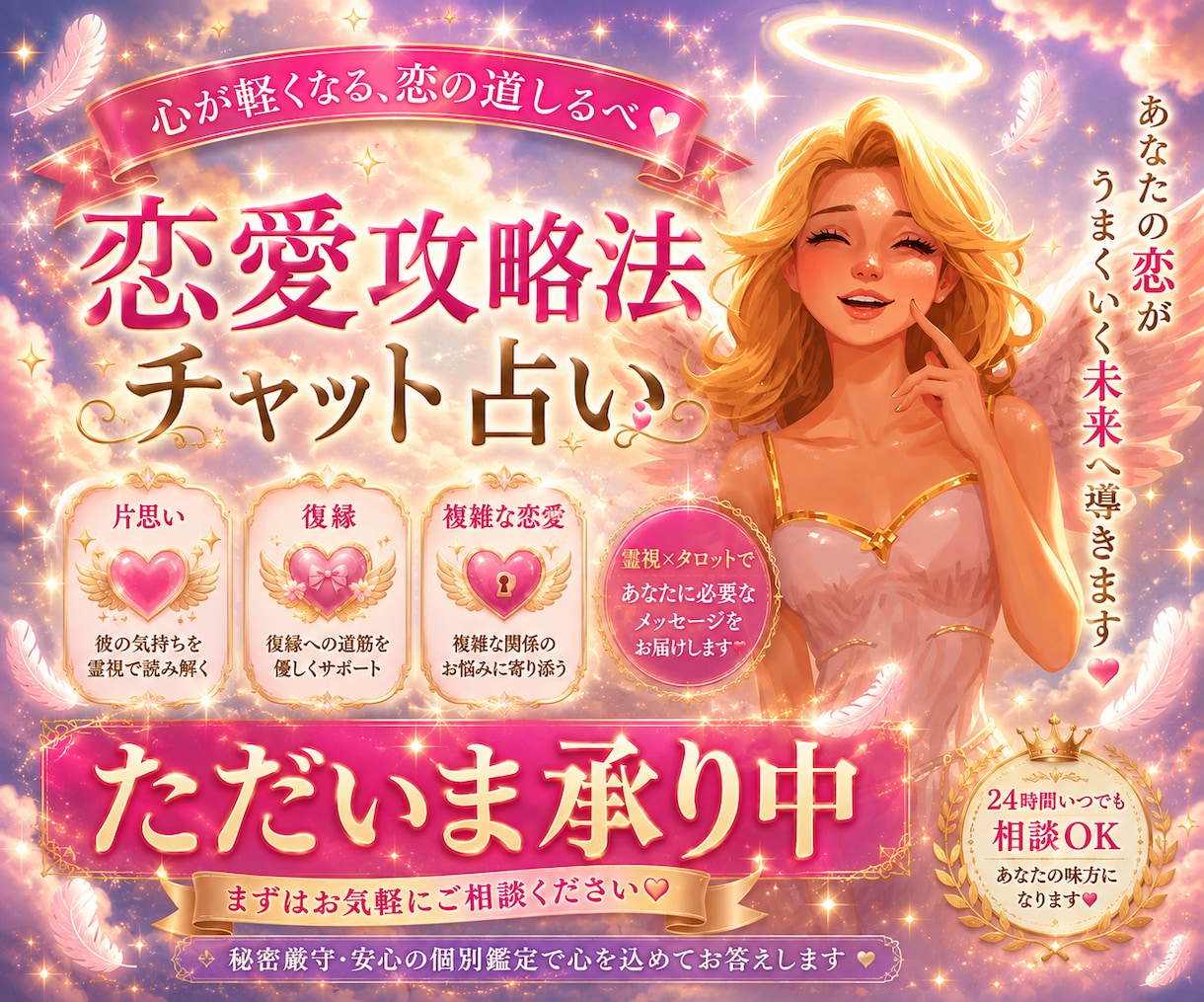 その恋の成就を応援！片思い攻略法を占いしていきます その想いを幸せの形にしたい人に向けた、寄り添い型お悩み相談室 イメージ1