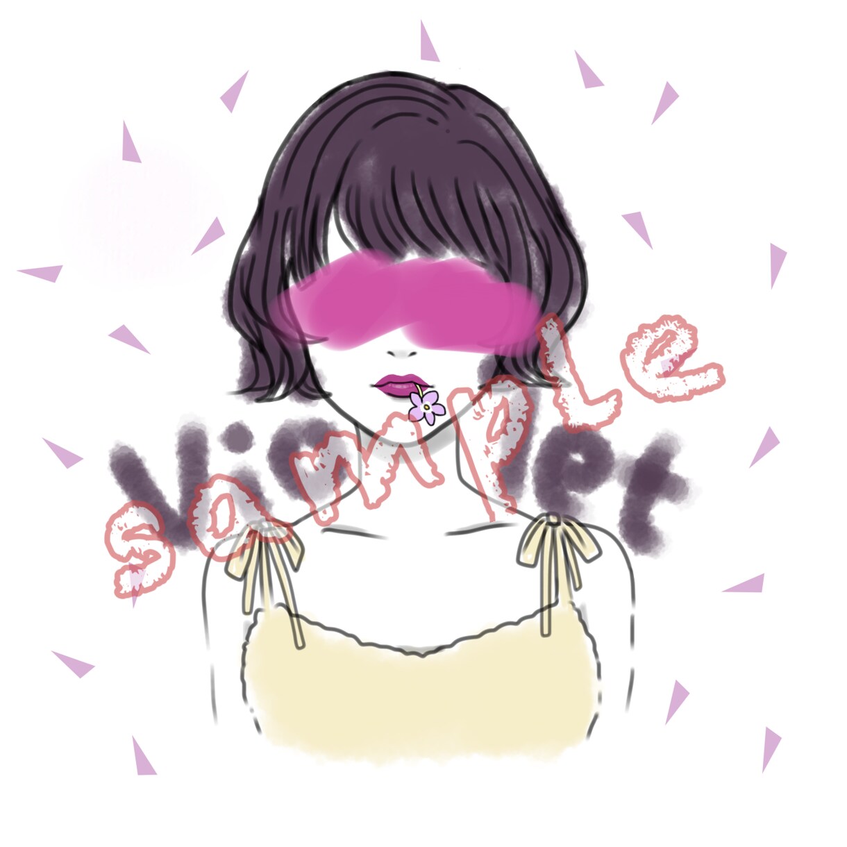 目隠しおしゃれ似顔絵制作します 今風の目隠し加工　令和　アイコン　SNS ガーリー　水彩 イメージ2