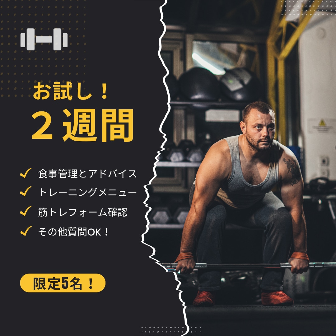 ２週間！痩せる食事管理とトレーニング指導をします 食べて筋トレして一緒に痩せましょう！ イメージ1
