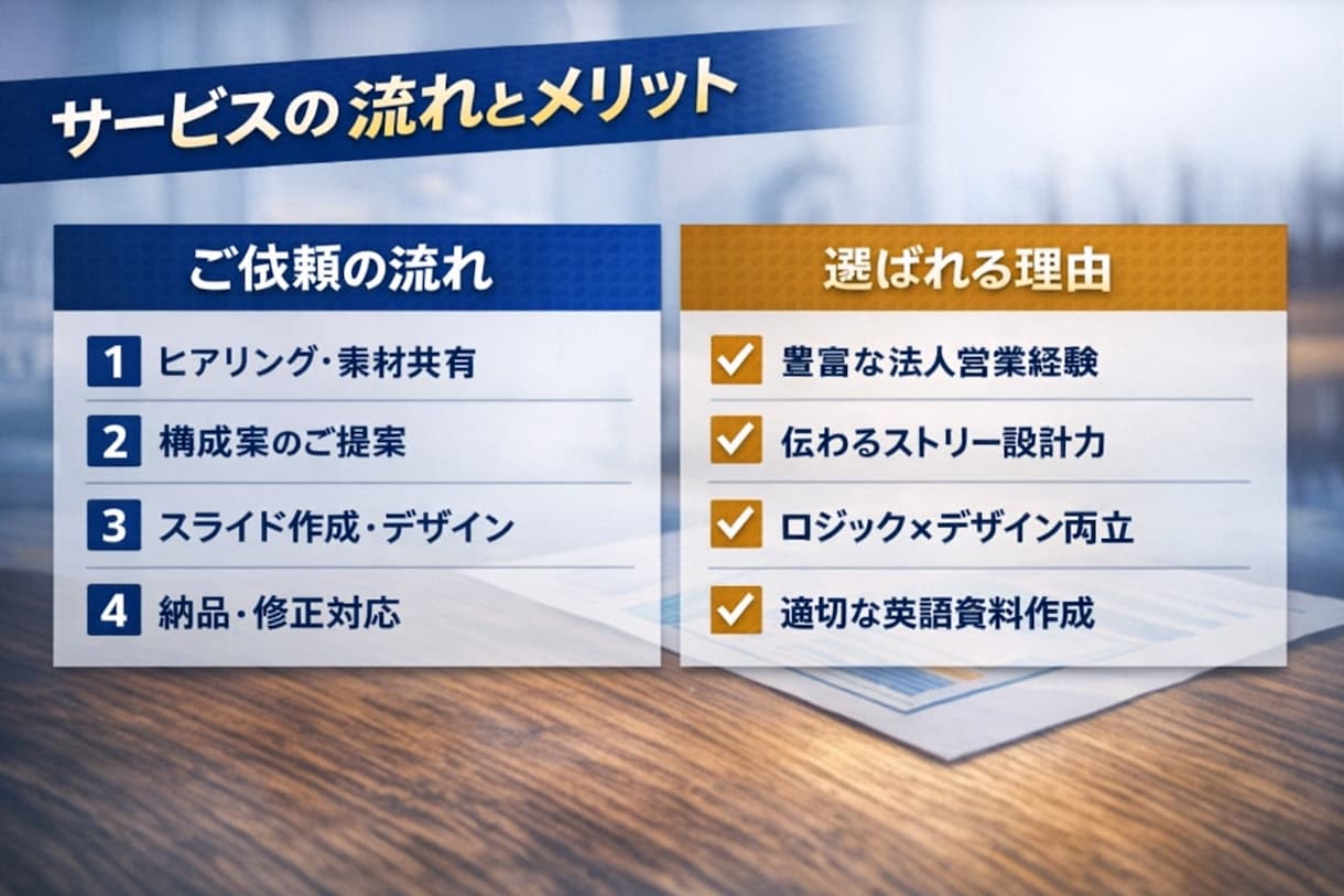 サービス概要のみでプロレベル資料作成します 要点だけで伝わる“勝てる資料”を作成します イメージ2