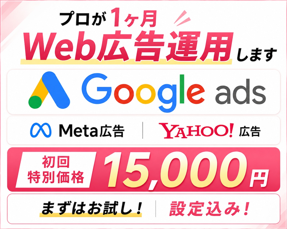 初回限定価格◆プロが1ヶ月Web広告運用します 効果があるのか不安な方へ◎初期設定から運用まで完全サポート イメージ1