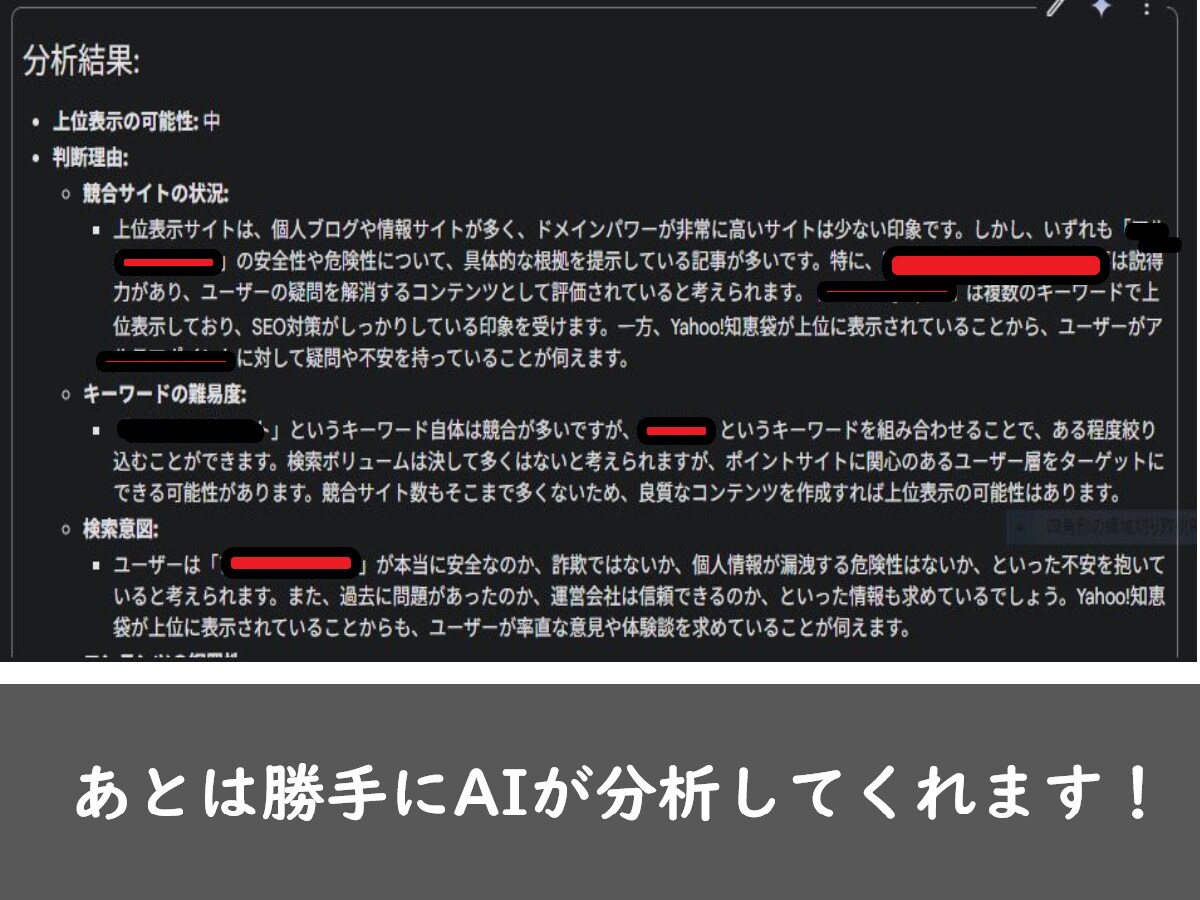 記事作成のSEO判断を助けるプロンプトを販売します 面倒なSEO判断をAIにお任せ！ブログ記事を上位表示しよう！ イメージ4