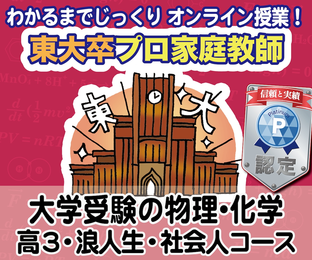 物理・化学の大学受験指導【高3以上】します 東大院卒・プロ講師歴20年！物理・化学を基礎から丁寧に指導！ イメージ1