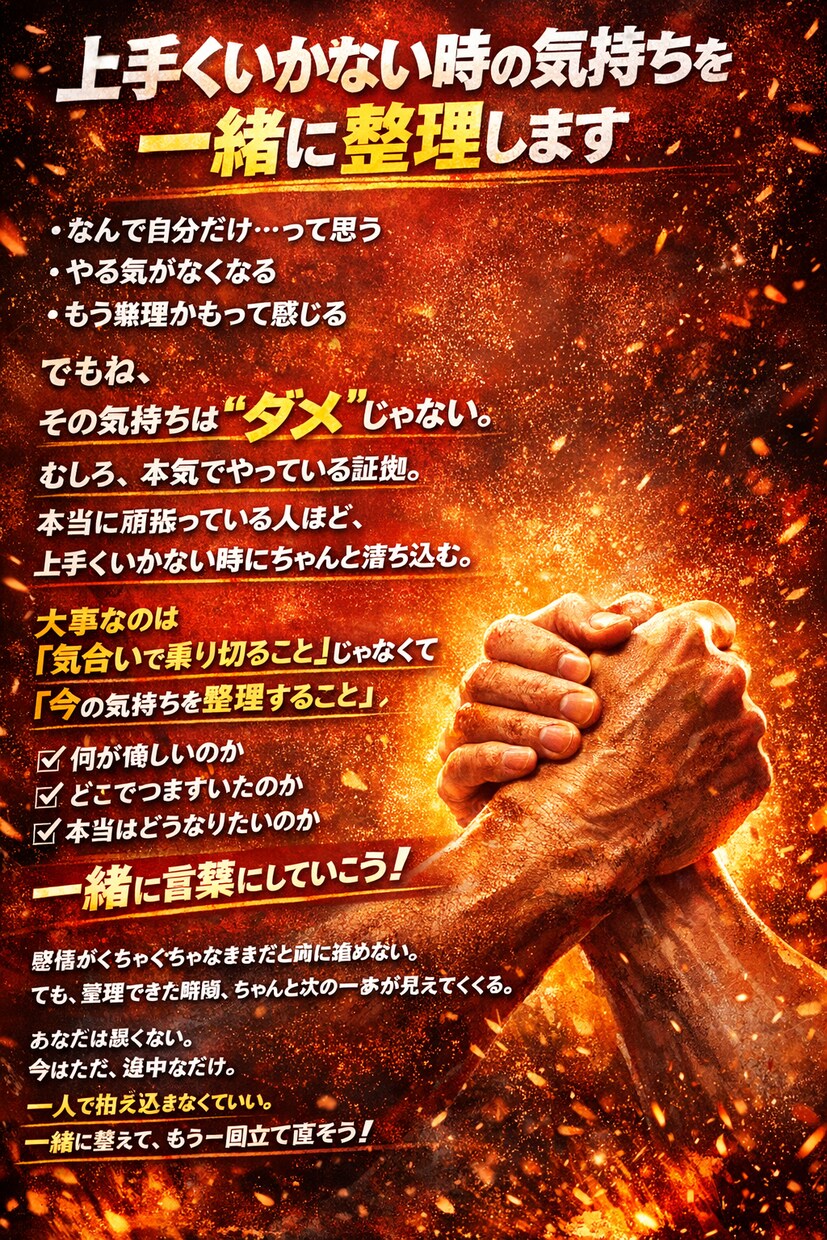上手くいかない時の気持ちを一緒に整理します もう一度最高到達点へ共に行こう！ イメージ1