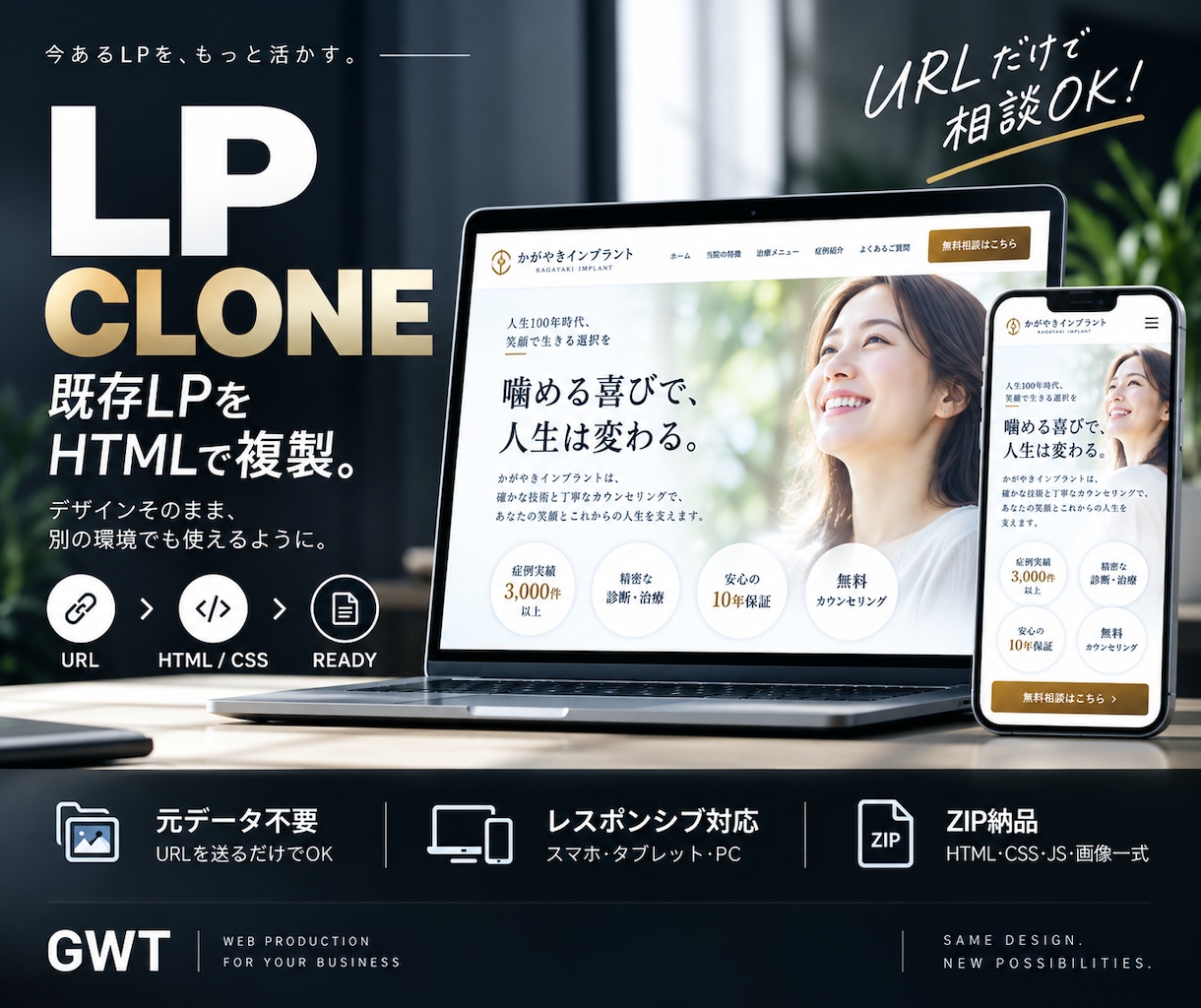 既存LP・記事LPをHTMLで複製します 元データ不要｜URLからHTML一式を作成・ZIP納品 イメージ1