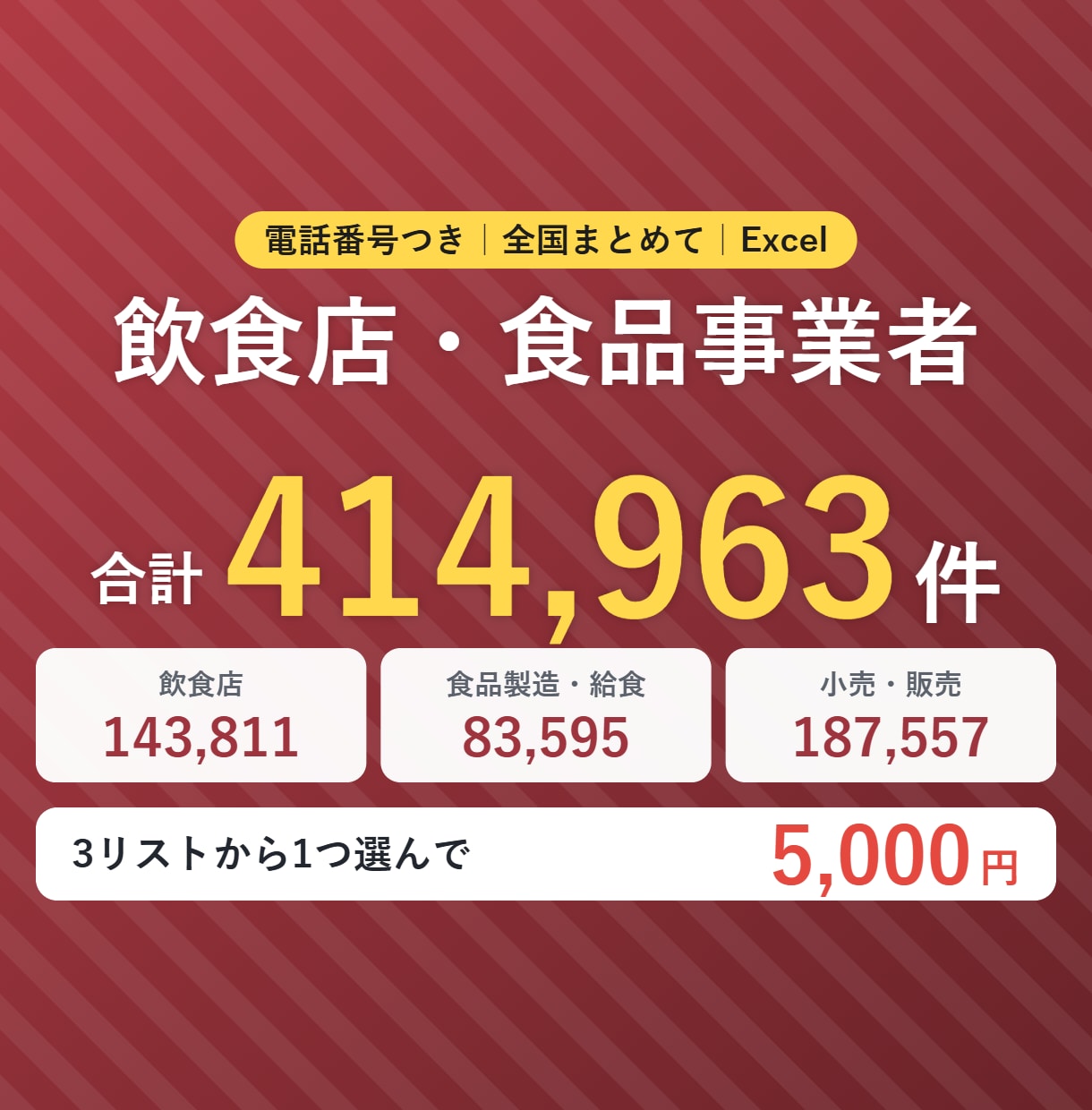 飲食店・食品事業者の営業リストを提供します 電話番号つき｜全国3リストから選べるExcel イメージ1