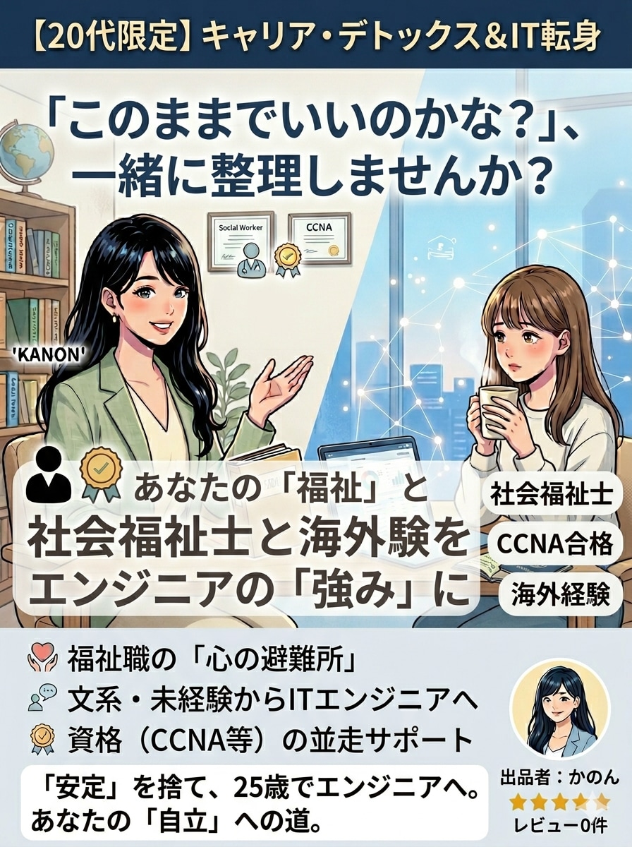 25歳で福祉からITへ。未経験の転職・資格並走ます ゼロから2ヶ月でCCNA。元社会福祉士が教える最短合格術 イメージ1