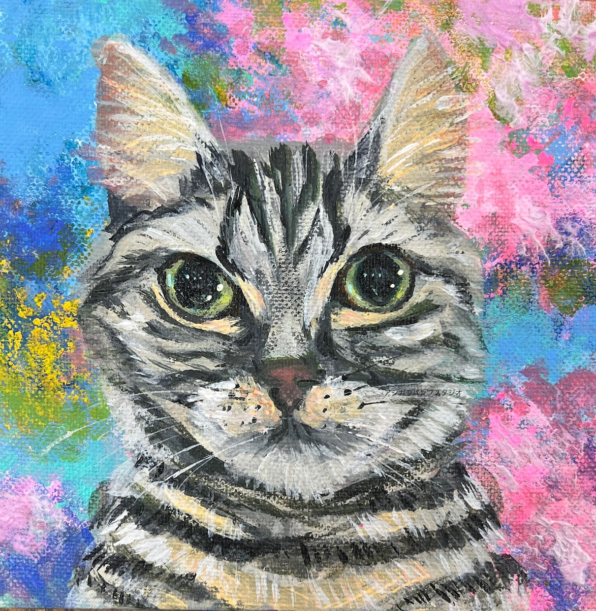 わんちゃん、ねこちゃんなどの似顔絵を描きます 手描きのアクリル画で15cmのキャンバスに絵を描きます イメージ1