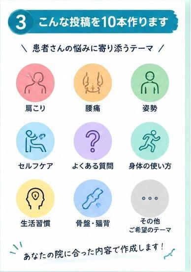 現役院長が整体院のSNS投稿10本作ります 「何を投稿する？」を解決！患者さんに伝わるSNS投稿 イメージ3