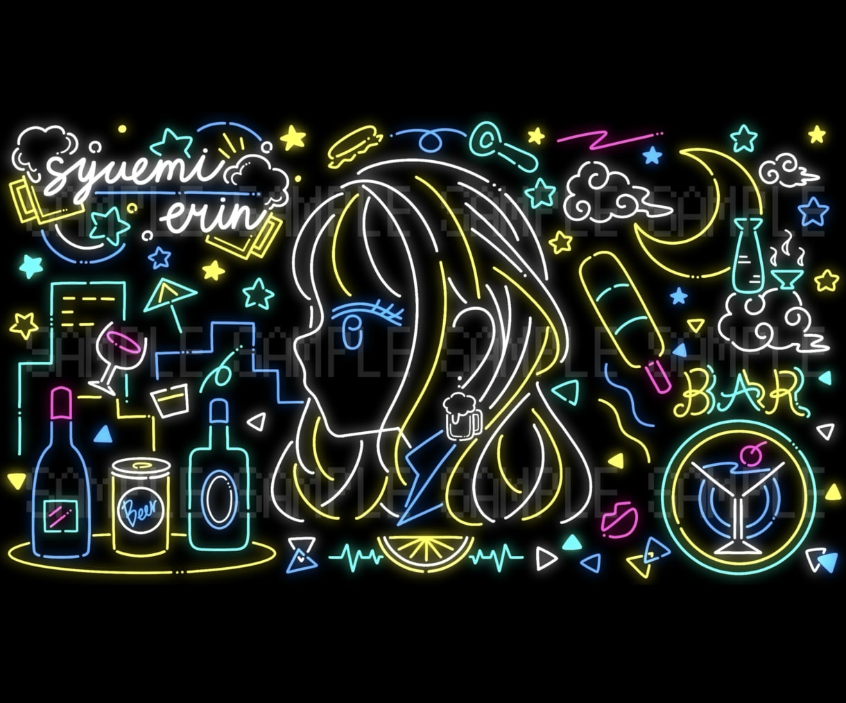 シティポップなネオン風の1枚絵お描きいたします MVやグッズ、記念日のプレゼントに イメージ1