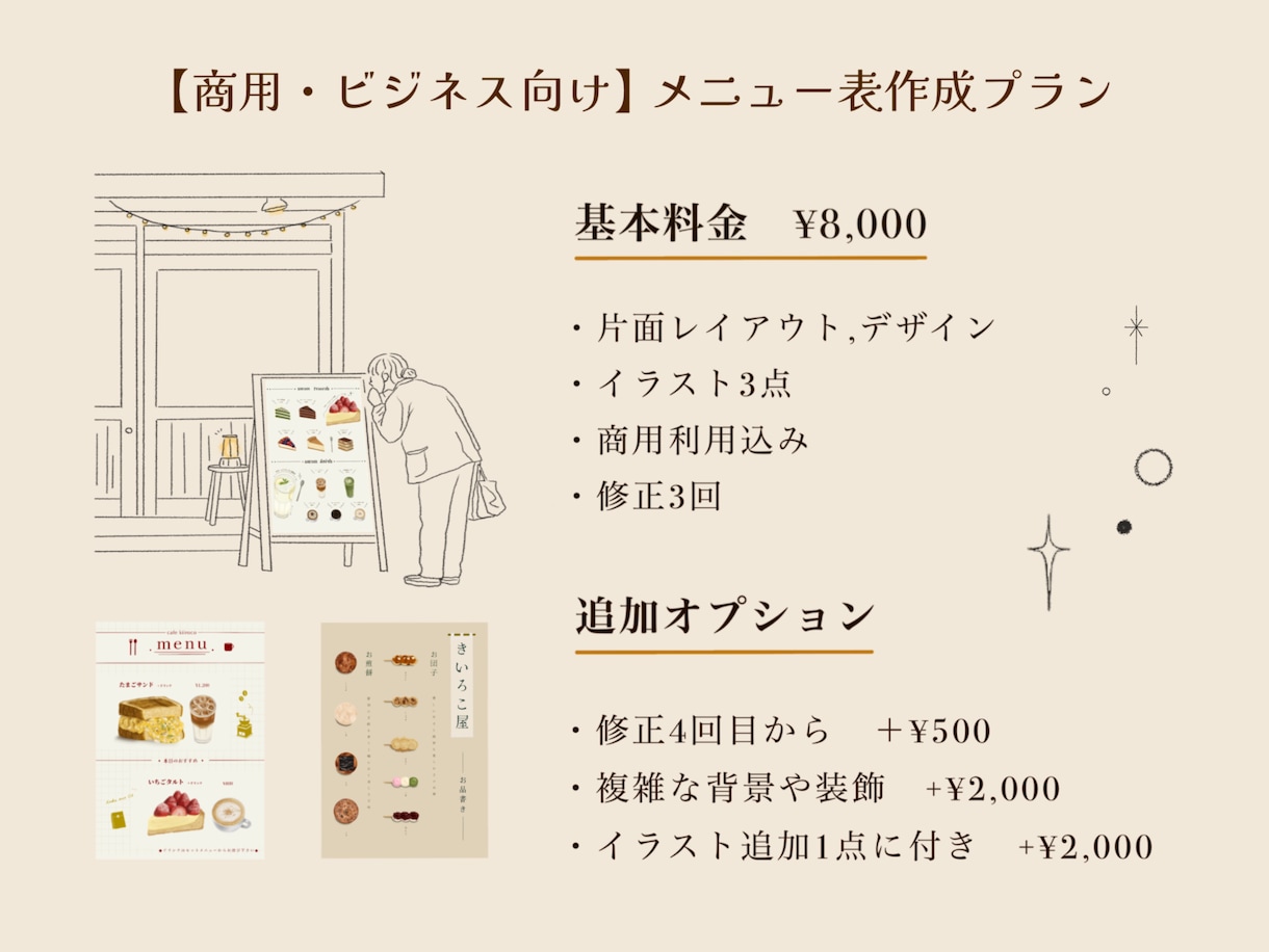 温かみのあるフードイラスト入りメニュー表描きます お店の個性を引き出す＊イラスト入りお洒落なメニュー表作ります イメージ1