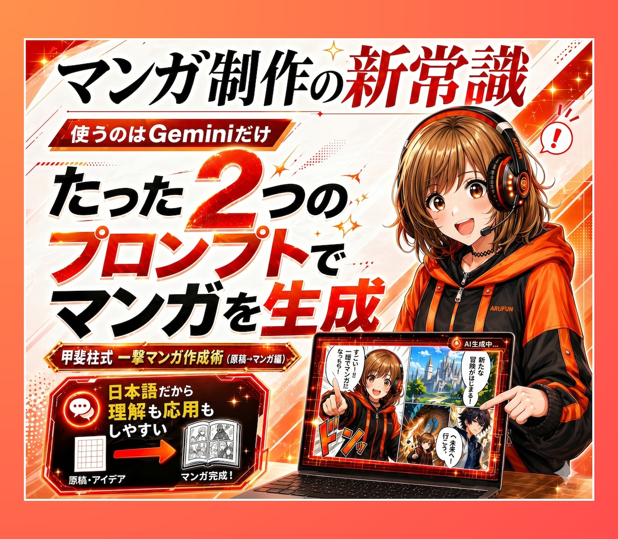 AIマンガ一撃生成!!／原稿から作る方法を教えます 「2つのプロンプト」と「Gemini」だけでAIマンガ完成！ イメージ1