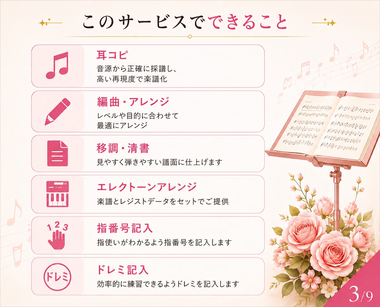 編曲／移調／耳コピ／清書／エレクトーン編曲します 音声つきで簡単確認♪レベルにぴったりのアレンジが得意です！ イメージ3