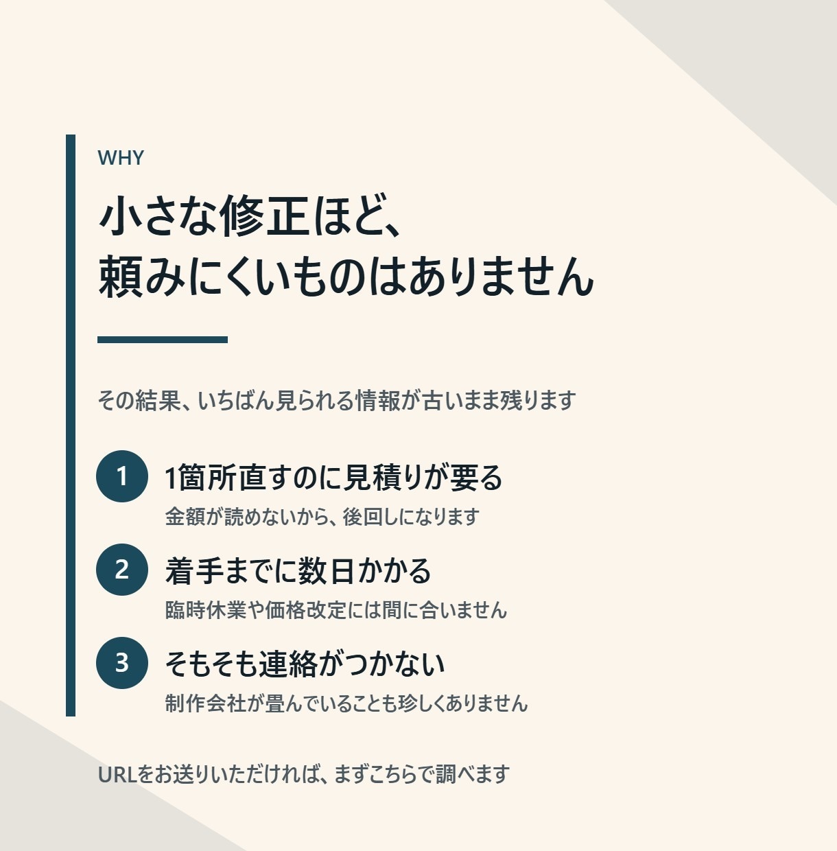 既存ホームページの修正・更新を代行します 文言差し替えから改修まで｜最短即日で対応します イメージ3