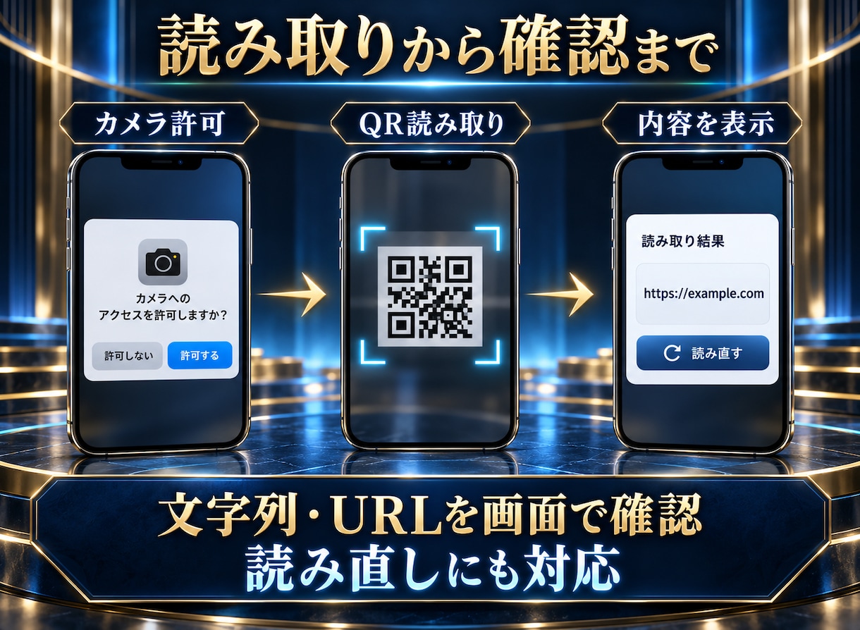 アプリにQR読取画面を追加します 読み取ったQRコードの内容を画面で確認 イメージ2