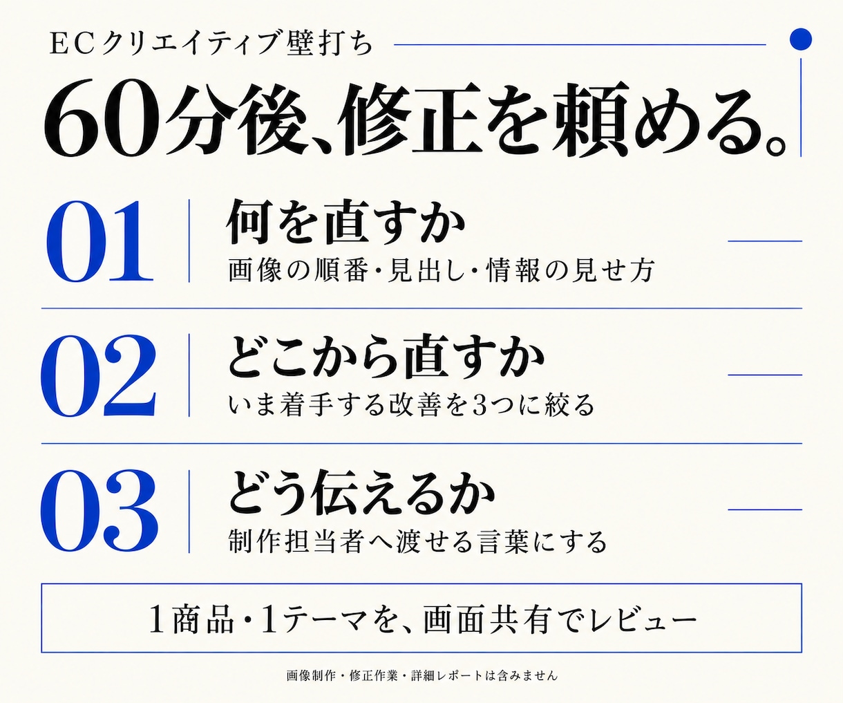 EC画像・LPの改善点と修正指示を整理します 外注への指示に迷う方へ。何をどう直すか決まる60分 イメージ2