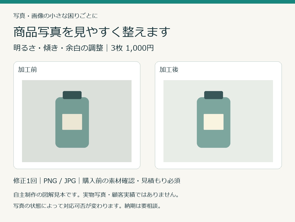 商品写真3枚の明るさと余白を整えます フリマ・ショップ用の写真を見やすく調整 イメージ1