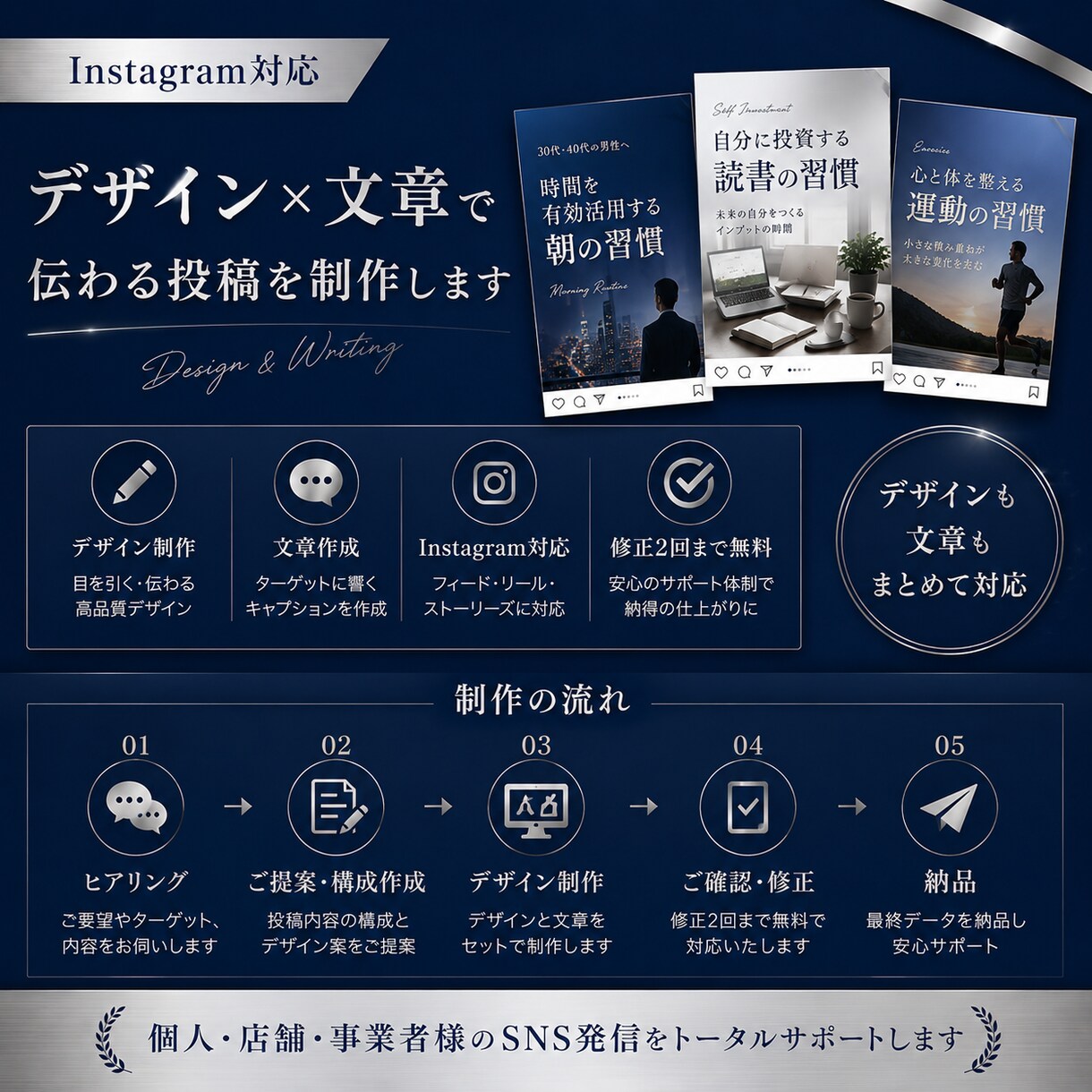 Instagram投稿＋文章を制作します デザインからキャプション作成まで丸ごと対応します イメージ2