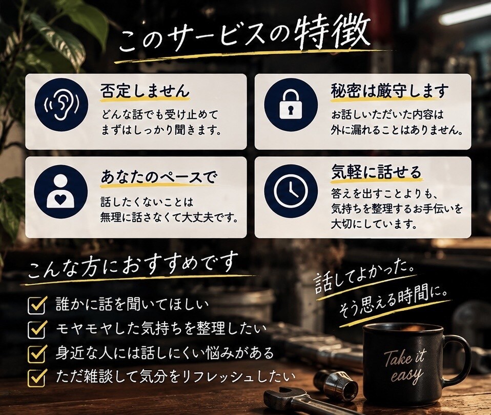 誰にも言えない悩みをじっくり聞きます 否定せず、あなたの気持ちをじっくり聞きます イメージ3