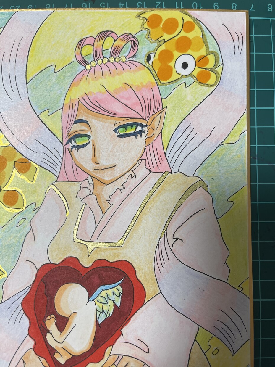 自己の感情を表現した作品を作成します 作品名：天女様が暖かく見守る赤ちゃん イメージ2