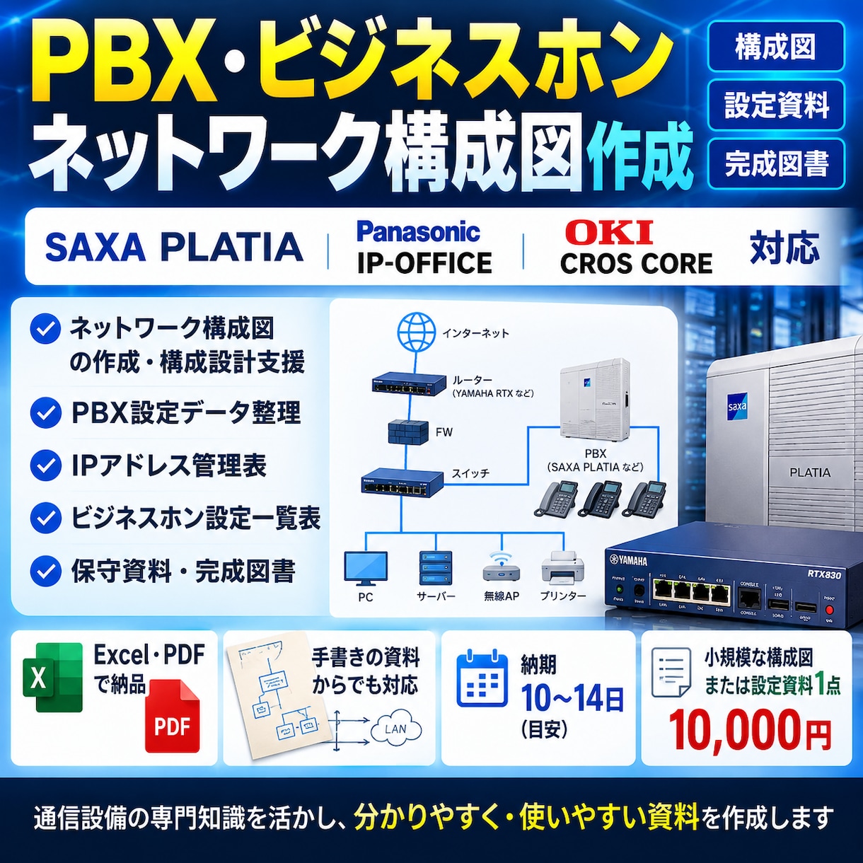 PBX・ネットワーク構成図を作成します ビジネスホン設定資料・完成図書にも対応！ イメージ1