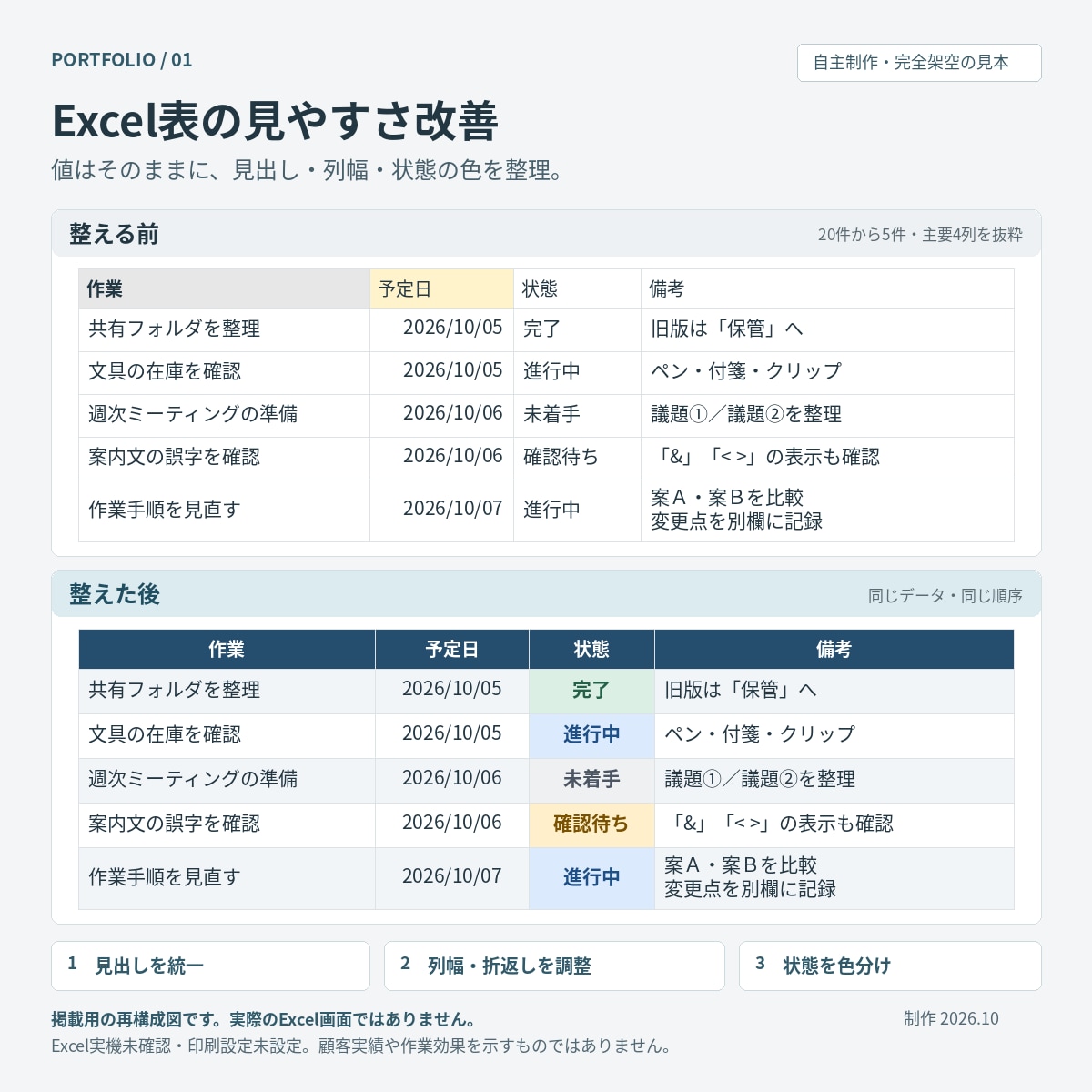 Excelの表を見やすく整えます 見出し・列幅・色を整え、読みやすい表に イメージ2