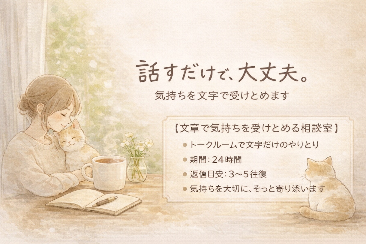 文字のみ｜誰にも言えない気持ち、そっと聞きます うまく言えなくても大丈夫。文字でそっと寄り添います。 イメージ1