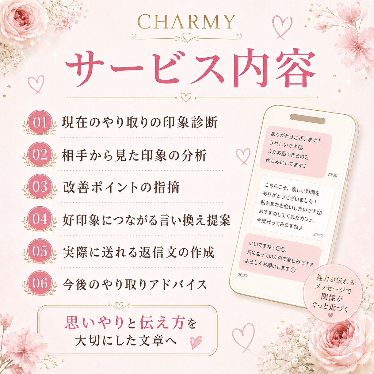 好きな人のLINE返信・交際中メッセージ添削します 返し方に迷う方へ。仲人が“好印象につながる言葉”に整えます イメージ5