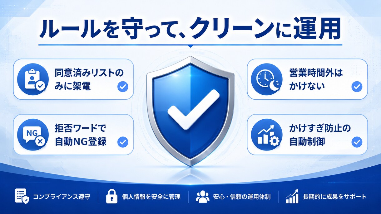 営業電話をAIが全自動で代行し見込み客を仕分けます リスト読込→自動架電→要約まで全部おまかせ イメージ3