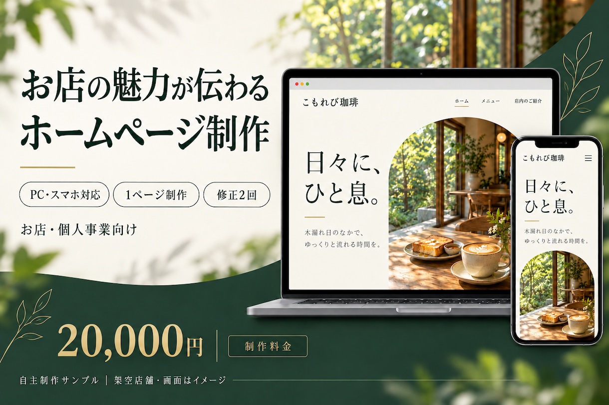 お店の魅力が伝わるスマホ対応のHPを作ります お店・個人事業向け／1ページ制作・修正2回 イメージ1