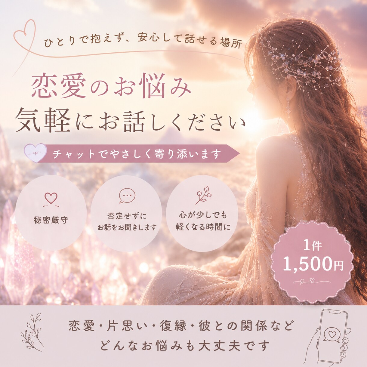 恋愛のお悩み、一緒に整理します ひとりで抱えず、安心して話せる時間です イメージ1