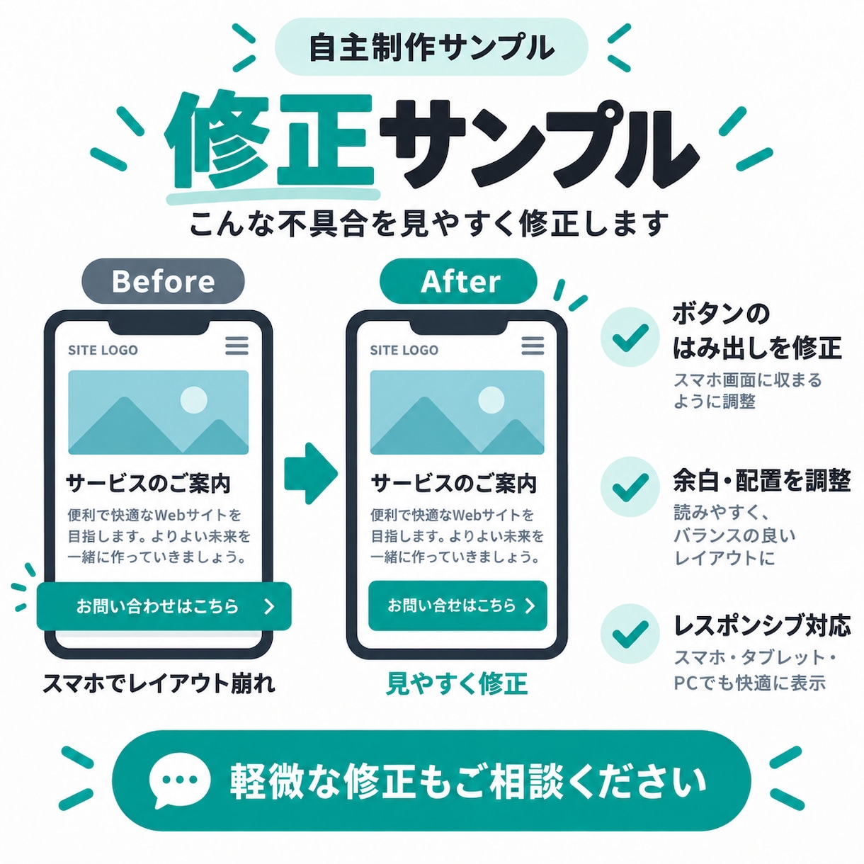 HTML・CSSのちょっとした修正に対応します スマホ崩れ・文字変更など軽微な修正2箇所まで イメージ4