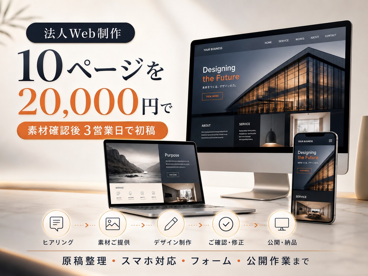 会社・店舗のホームページを3営業日で制作します 2018年設立の法人が制作｜3営業日で初稿を共有 イメージ2