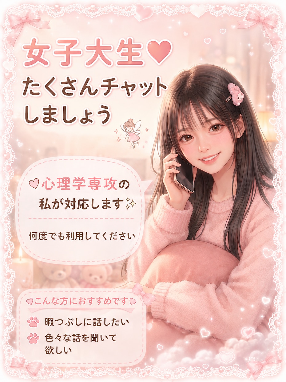 女子大生♥3日間たくさんチャットします 3日間 ✦.* 何でもお話してください ✦.* イメージ1