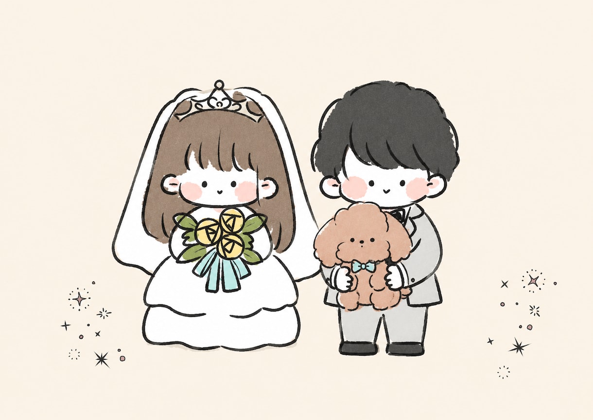 やわらかいタッチで海外風似顔絵イラストを描きます かわいい柔らかいゆるいぬいっぽいイラスト イメージ1