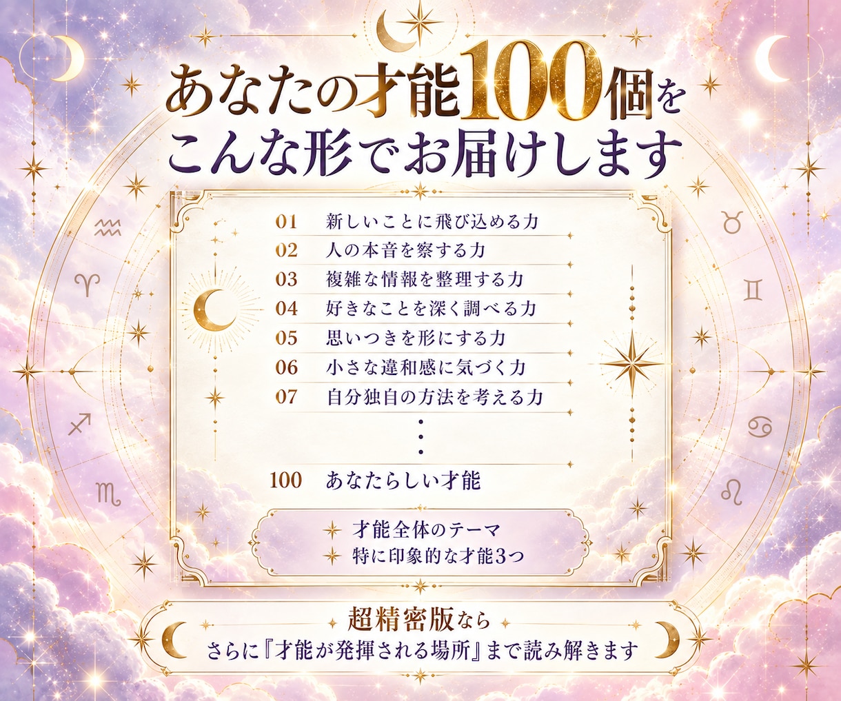 あなたの才能100個をホロスコープで見つけます 自分では気づけない強み・資質を星から100個言語化します イメージ2