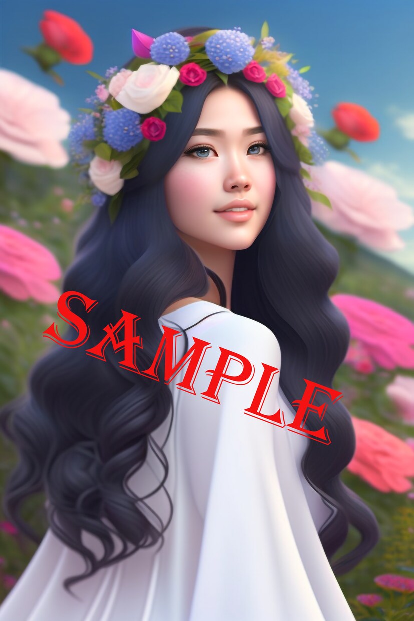 可愛いアジア系女性のアイコンをご提供します アジア系美少女×ホワイトドレスとお花の冠ver2 イメージ1