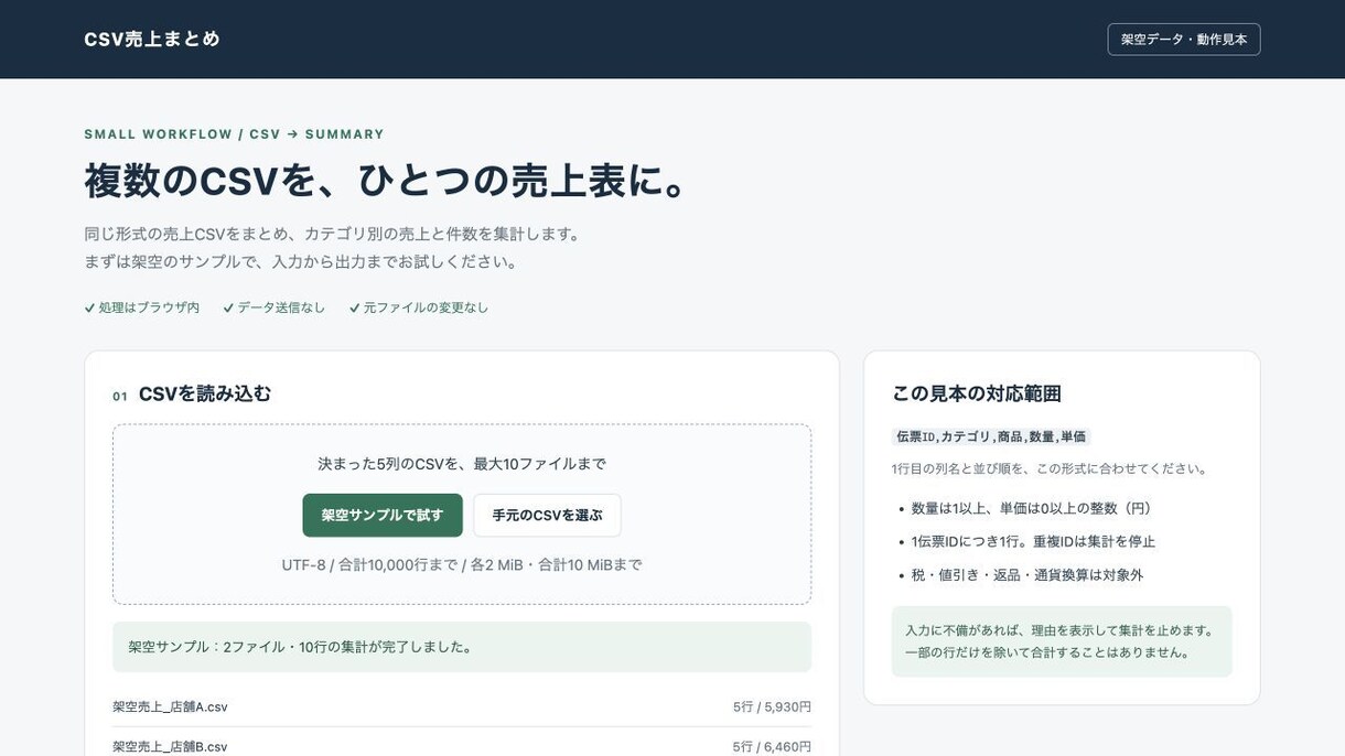 毎月の売上CSV集計を自動化するツールを作ります 集計条件の整理・合計の照合・翌月用の手順書まで イメージ2